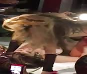 Raunchy Latin lesbian enjoying a tongue fuck in public