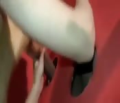 Hot French blonde sucking and fucking in a gloryhole