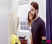 Brother and sister in hot threesome sex